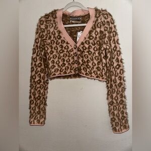 NWT Kimchi Blue animal print fuzzy cropped button front Meo cardigan S fall